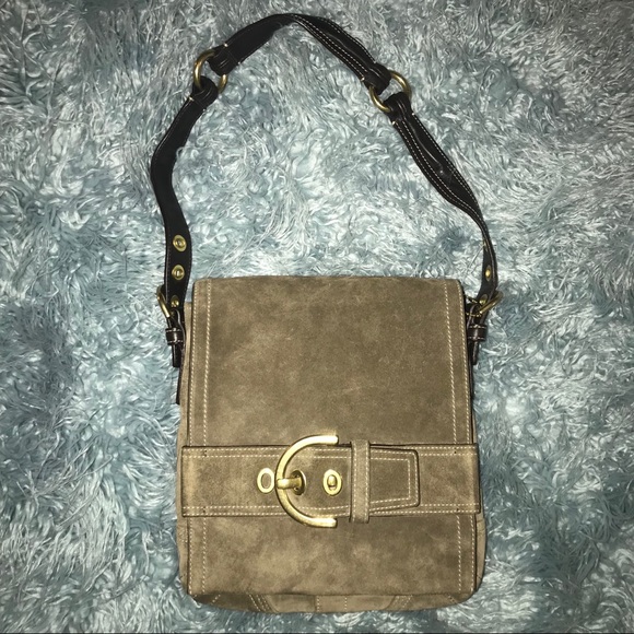 Coach Handbags - Sale COACH Hand Bag Olive Suede Gold/ Leather EUC!